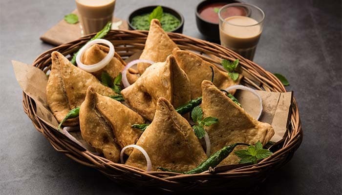 A plate of samosas served in My Lahore a restaurant in Blackburn